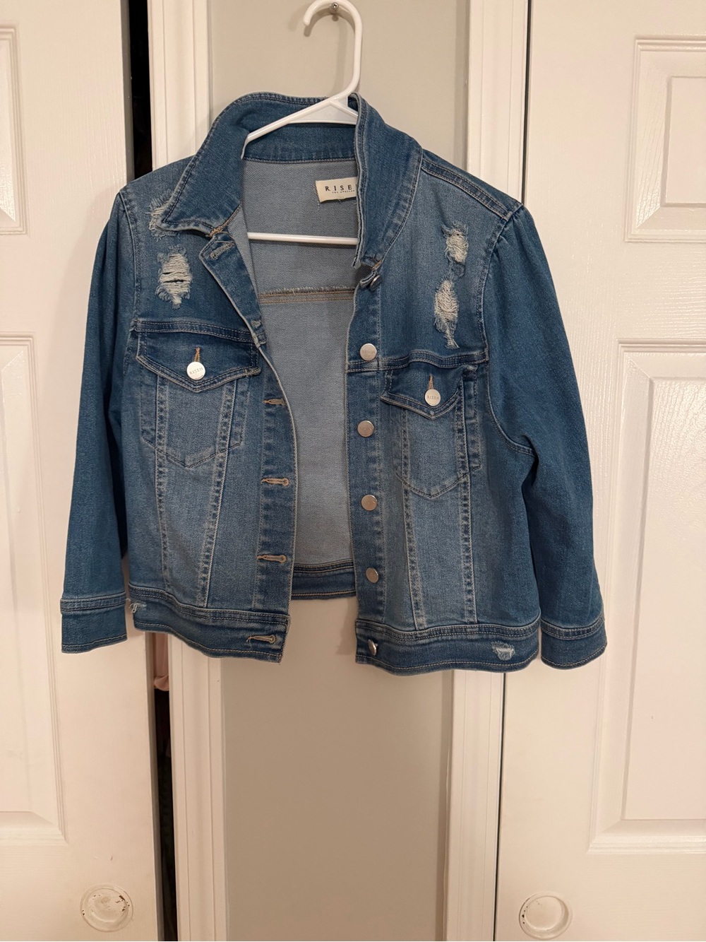 Risen Light Blue Distressed Denim Jacket